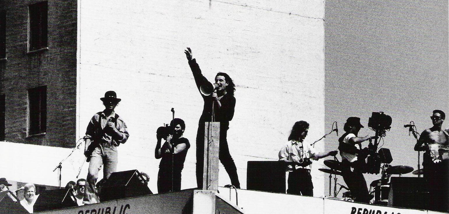 U2 recording the Where The Streets Have No Name video